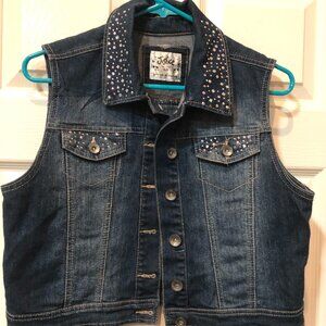 Justice Premium Rhinestone Denim Jean Button-Up Vest